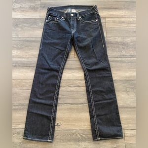 True Religion Ricky Straight Jeans Men's 33 Thick Stitch Dark Denim